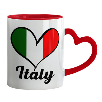 Italy flag, Κούπα καρδιά χερούλι κόκκινη, κεραμική, 330ml