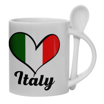 Italy flag, Ceramic coffee mug with Spoon, 330ml (1pcs)