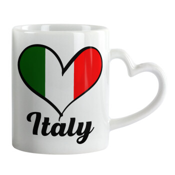 Italy flag, Κούπα καρδιά χερούλι λευκή, κεραμική, 330ml