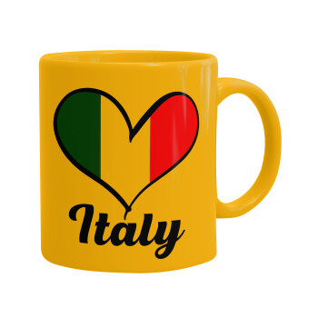 Italy flag, Ceramic coffee mug yellow, 330ml