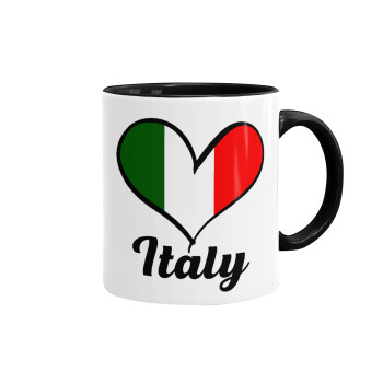 Italy flag, Κούπα χρωματιστή μαύρη, κεραμική, 330ml