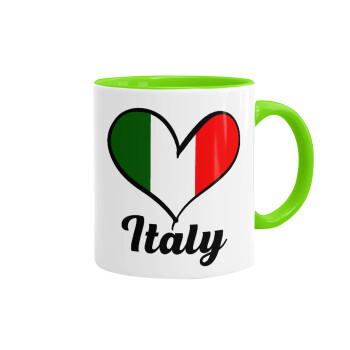 Italy flag, Mug colored light green, ceramic, 330ml