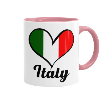 Italy flag, Κούπα χρωματιστή ροζ, κεραμική, 330ml