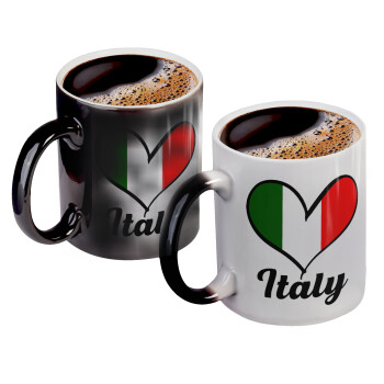 Italy flag, Color changing magic Mug, ceramic, 330ml when adding hot liquid inside, the black colour desappears (1 pcs)