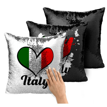 Italy flag, Μαξιλάρι καναπέ Μαγικό Μαύρο με πούλιες 40x40cm περιέχεται το γέμισμα