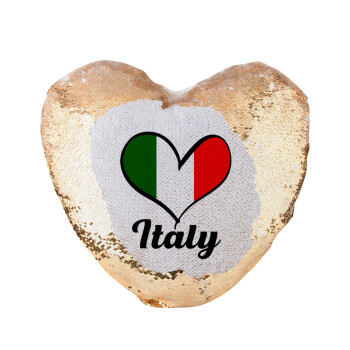 Italy flag, Μαξιλάρι καναπέ καρδιά Μαγικό Χρυσό με πούλιες 40x40cm περιέχεται το  γέμισμα