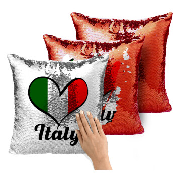 Italy flag, Μαξιλάρι καναπέ Μαγικό Κόκκινο με πούλιες 40x40cm περιέχεται το γέμισμα