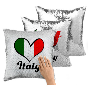 Italy flag, Μαξιλάρι καναπέ Μαγικό Ασημένιο με πούλιες 40x40cm περιέχεται το γέμισμα