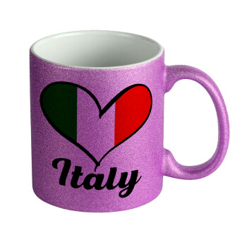 Italy flag, Κούπα Μωβ Glitter που γυαλίζει, κεραμική, 330ml