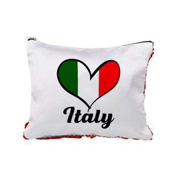 Italy flag, Τσαντάκι νεσεσέρ με πούλιες (Sequin) Κόκκινο