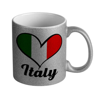 Italy flag, Κούπα Ασημένια Glitter που γυαλίζει, κεραμική, 330ml
