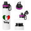 Metallic water bottle with safety lid, 850ml aluminum