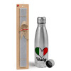 Easter Set, metallic Inox water bottle (750ml) & aromatic flat Easter candle (30cm) (GRAY)