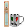 Easter Set, metallic thermal cup (300ml) & aromatic flat Easter candle (30cm) (TURQUOISE)