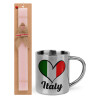 Easter Set, metallic thermal cup (300ml) & aromatic flat Easter candle (30cm) (PINK)