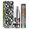 Easter Set, metallic stainless thermos flask (500ml) & scented flat Easter candle (30cm) (GRAY)