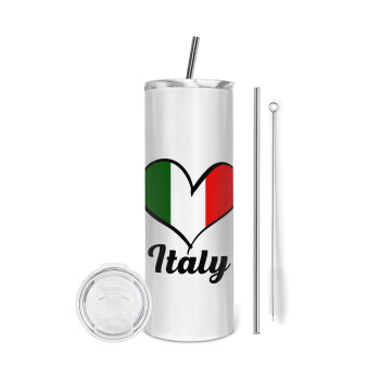 Italy flag, Tumbler stainless steel 600ml, with metal straw & cleaning brush