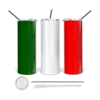 Italy flag, Tumbler stainless steel 600ml, with metal straw & cleaning brush