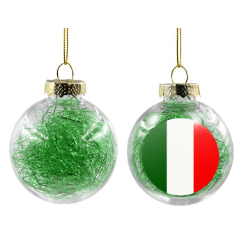 Italy flag, Χριστουγεννιάτικη μπάλα δένδρου διάφανη με πράσινο γέμισμα 8cm