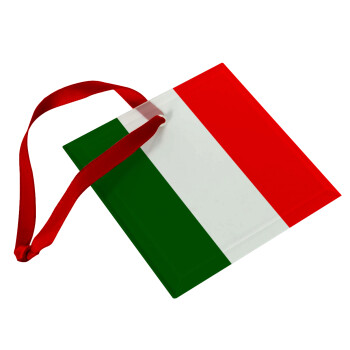 Italy flag, Χριστουγεννιάτικο στολίδι γυάλινο τετράγωνο 9x9cm