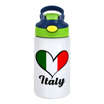 Italy flag, Παιδικό παγούρι θερμό, ανοξείδωτο, με καλαμάκι ασφαλείας, πράσινο/μπλε (350ml)