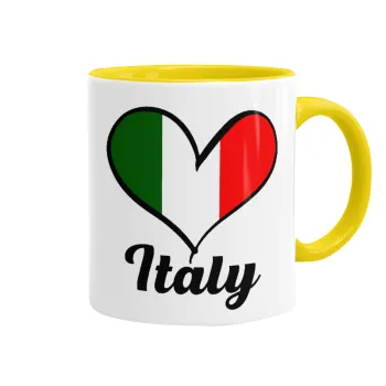 Italy flag, Κούπα χρωματιστή κίτρινη, κεραμική, 330ml