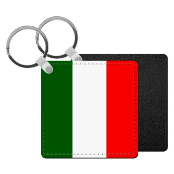 Italy flag, Μπρελόκ Δερματίνη, τετράγωνο ΜΑΥΡΟ (5x5cm)