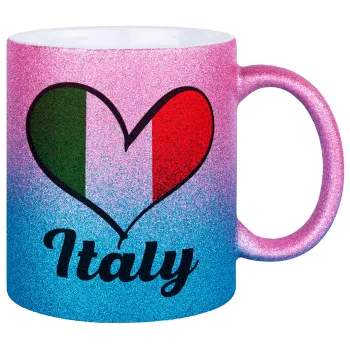 Italy flag, Κούπα Χρυσή/Μπλε Glitter, κεραμική, 330ml