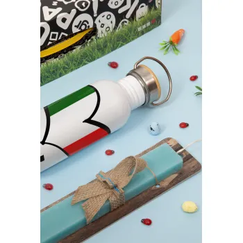 Italy flag, Πασχαλινή Λαμπάδα με παγούρι μεταλλικό (620ml, stainless steel) & κερί αρωματικό πλακέ (30cm) (ΤΙΡΚΟΥΑΖ)