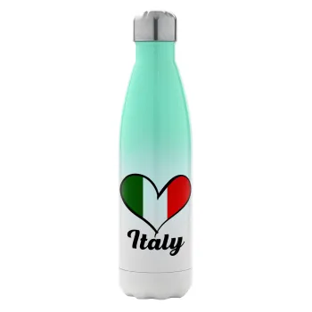 Italy flag, Μεταλλικό παγούρι θερμός Πράσινο/Λευκό (Stainless steel), διπλού τοιχώματος, 500ml