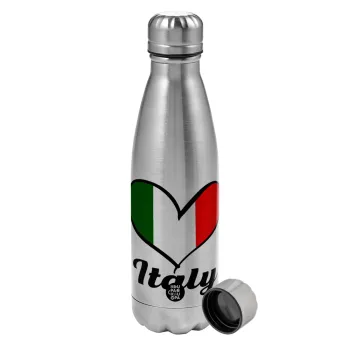 Italy flag, Metallic water bottle, stainless steel, 750ml