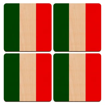 Italy flag, ΣΕΤ x4 Σουβέρ ξύλινα τετράγωνα plywood (9cm)
