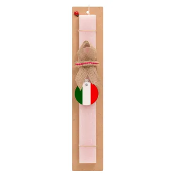Italy flag, Easter Set, wooden keychain & scented flat Easter candle (30cm) (PINK)