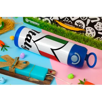 Italy flag, Easter candle, Childrens hot water bottle, stainless steel, with safety straw, BLUE (500ml)