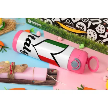 Italy flag, Easter candle, Childrens hot water bottle, stainless steel, with safety straw, PINK (500ml)