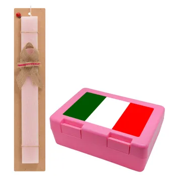Italy flag, Easter Set, children's snack container PINK & scented flat Easter candle (30cm) (PINK)