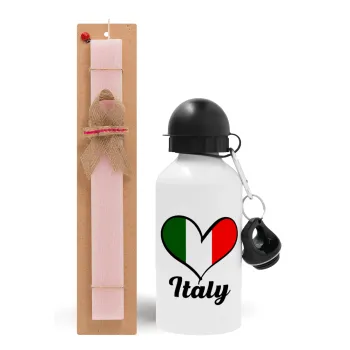 Italy flag, Easter Set, metallic aluminum bottle (500ml) & aromatic flat Easter candle (30cm) (PINK)