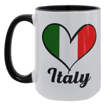 Italy flag, Κούπα Mega 15oz, κεραμική Μαύρη, 450ml