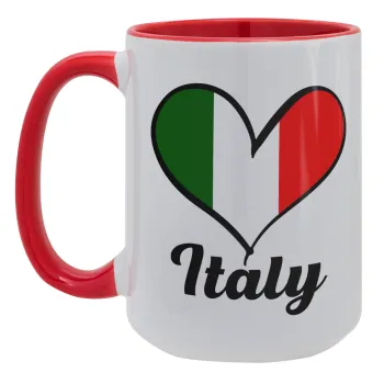 Italy flag, Κούπα Mega 15oz, κεραμική Κόκκινη, 450ml
