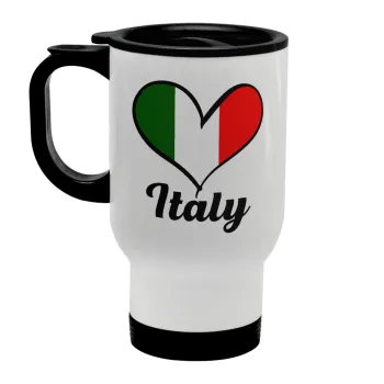 Italy flag, Κούπα ταξιδιού ανοξείδωτη με καπάκι, διπλού τοιχώματος (θερμό) λευκή 450ml
