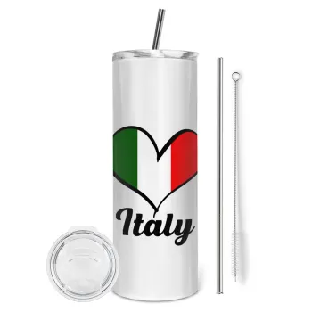Italy flag, Tumbler ποτήρι θερμό από ανοξείδωτο ατσάλι 600ml, με μεταλλικό καλαμάκι & βούρτσα καθαρισμού