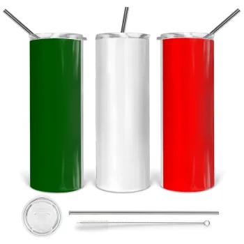 Italy flag, Tumbler ποτήρι θερμό από ανοξείδωτο ατσάλι 600ml, με μεταλλικό καλαμάκι & βούρτσα καθαρισμού