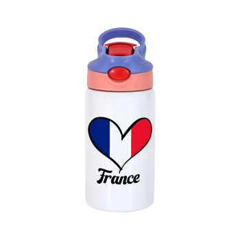 France flag, Παιδικό παγούρι θερμό, ανοξείδωτο, με καλαμάκι ασφαλείας, ροζ/μωβ (350ml)