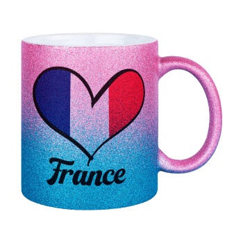 France flag, Κούπα Χρυσή/Μπλε Glitter, κεραμική, 330ml