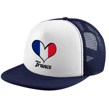France flag, Καπέλο Ενηλίκων Soft Trucker με Δίχτυ Dark Blue/White (POLYESTER, ΕΝΗΛΙΚΩΝ, UNISEX, ONE SIZE)