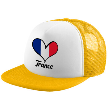 France flag, Καπέλο Ενηλίκων Soft Trucker με Δίχτυ Κίτρινο/White (POLYESTER, ΕΝΗΛΙΚΩΝ, UNISEX, ONE SIZE)
