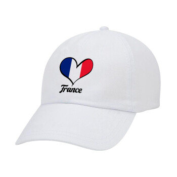 France flag, Καπέλο Ενηλίκων Baseball Λευκό 5-φύλλο (POLYESTER, ΕΝΗΛΙΚΩΝ, UNISEX, ONE SIZE)