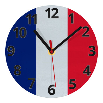 France flag, Ρολόι τοίχου γυάλινο (20cm)