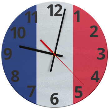France flag, Ρολόι τοίχου γυάλινο (30cm)