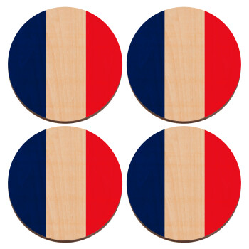 France flag, ΣΕΤ x4 Σουβέρ ξύλινα στρογγυλά plywood (9cm)